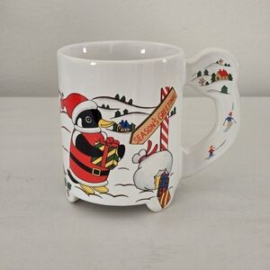 VTG 80s Japan Love Mug Series Season's Greeting Penguin Footed Winter Coffee Mug